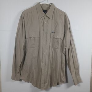Vintage Mossimo Khaki Safari Military Button-Up Shirt Men's L Y2K Outdoor Style